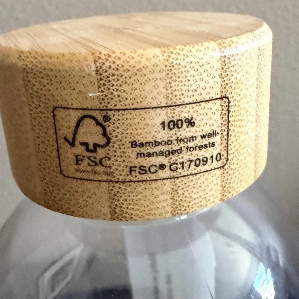 KPMG Clear Plastic Water Bottle Bamboo Screw Lid FSC‎ Logo Reusable Round